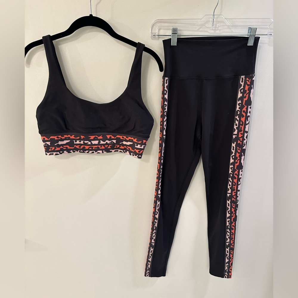 BEACH RIOT SET Black and Red Sports Bra and Leggings Set. Top M, leggings sz S